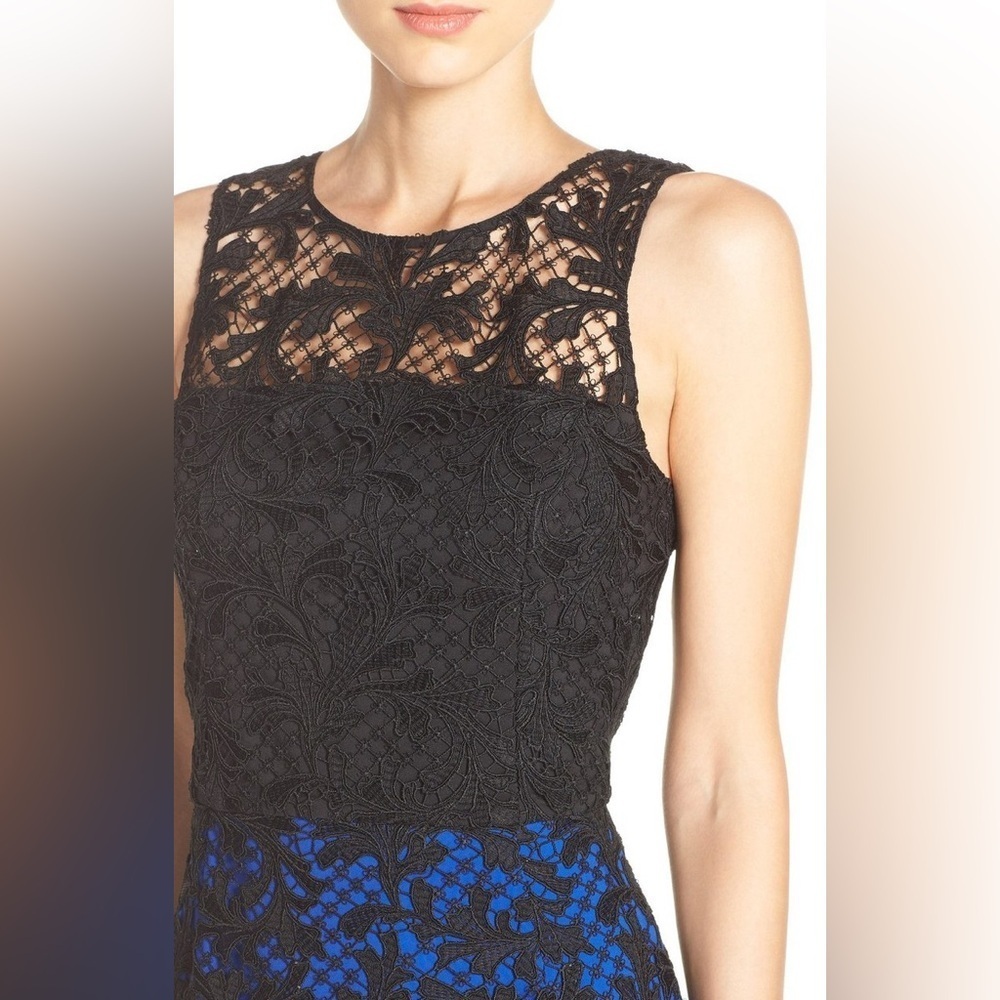 New!Sachin & Babi Noir Carolina Lace Overlay Sheath Black & Blue Midi Dress💙4,10 - Picture 5 of 13